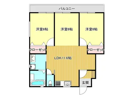 大和町アパート(3LDK/2階)の間取り写真