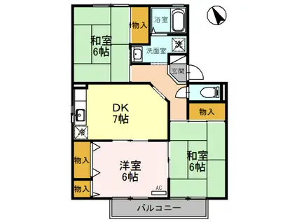 ゼフィールB棟(3DK/1階)の間取り写真