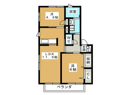 エネリスII(2LDK/2階)の間取り写真