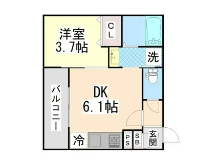 ココングランジュール芦屋西Ⅰ(1DK/2階)の間取り写真
