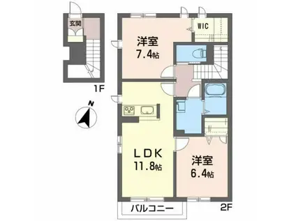 ルピナスB棟(2LDK/2階)の間取り写真