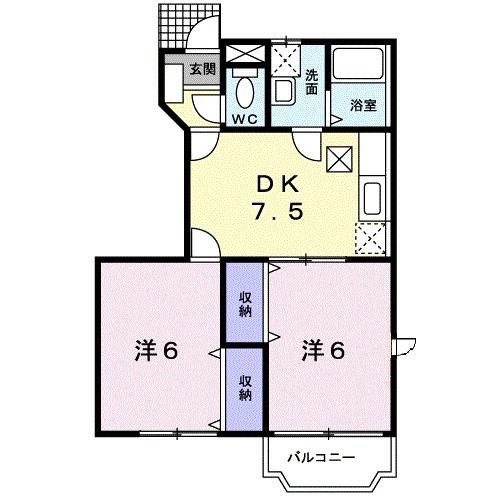 サンノーハイツ(2DK/1階)の間取り写真
