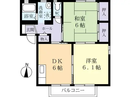 カーサグランデD(2DK/2階)の間取り写真