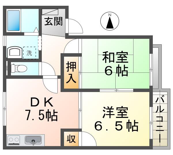 サンハイツヴィレッジI(2DK/2階)の間取り写真