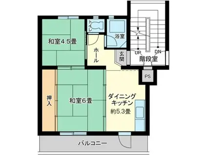 JR相模線 南橋本駅 徒歩16分 5階建 築54年(2DK/4階)の間取り写真