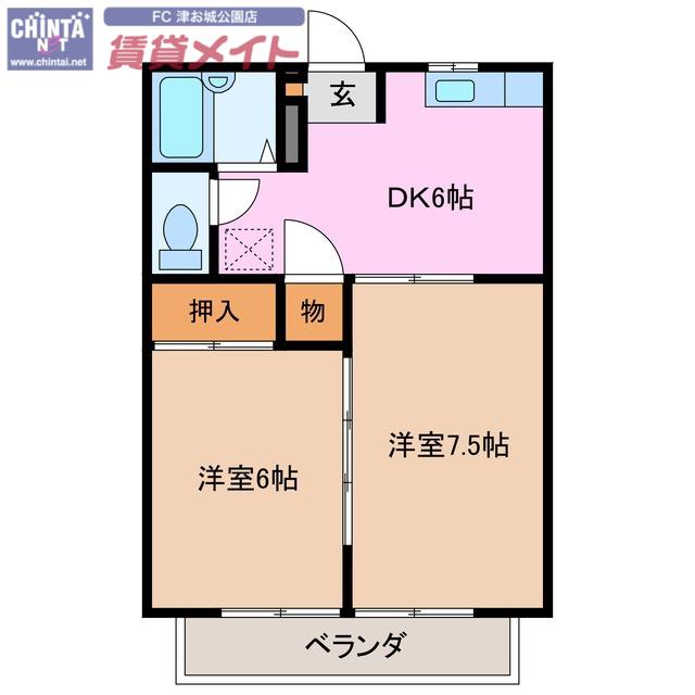 アクティブシティB(2DK/3階)の間取り写真