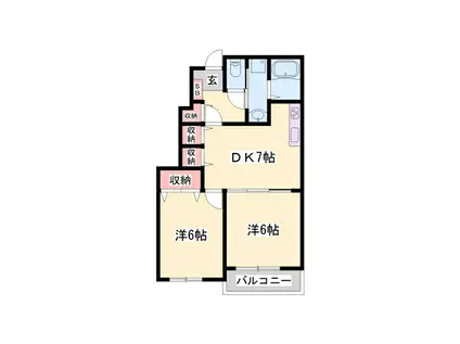 ロサ・バラーシオ(2DK/1階)の間取り写真