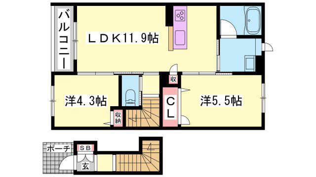カーサグラスオエステ(2LDK/2階)の間取り写真