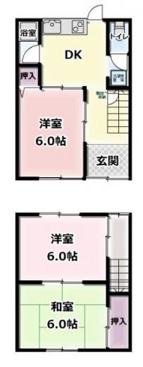 JR山陽本線 福山駅 徒歩22分 2階建 築49年(3DK/1階)の間取り写真