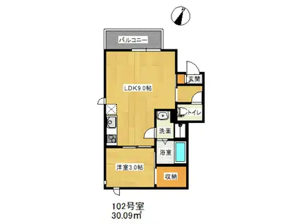 グランティック南大橋1(1LDK/1階)の間取り写真