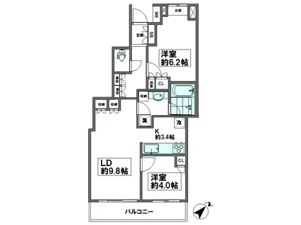 エアライズタワー(2LDK/22階)の間取り写真