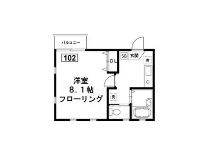 フラットK(1K/1階)の間取り写真