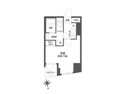 GRAN PASEO 市谷甲良町(1K/11階)の間取り写真