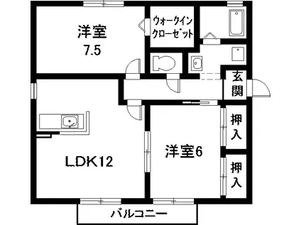 ミレニアム ヴィレッジB(2LDK/1階)の間取り写真