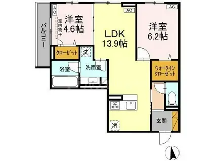 ラ・ペッシュ(2LDK/2階)の間取り写真