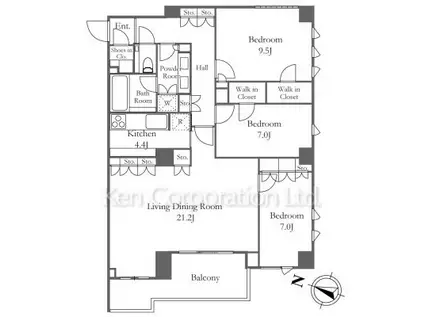 ザ・パークハウス麻布外苑西通(3LDK/7階)の間取り写真