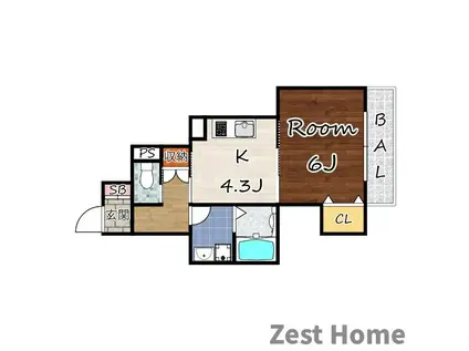 ロータスコートIV(1K/3階)の間取り写真