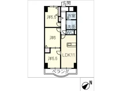 天神山マンションII号館(3LDK/1階)の間取り写真