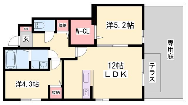 クローバーシャトレ(2LDK/1階)の間取り写真