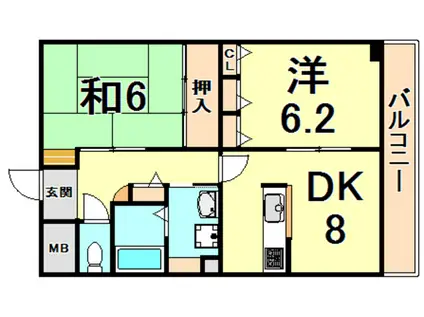 アルカディア段上(2DK/4階)の間取り写真