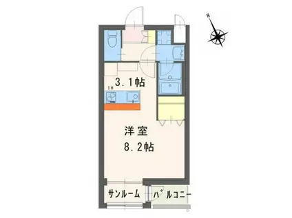 グラン レーヴ(1K/2階)の間取り写真