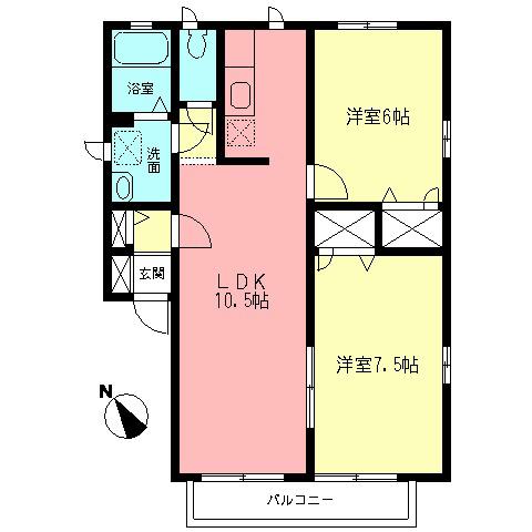 エスポワール立野B(2LDK/2階)の間取り写真