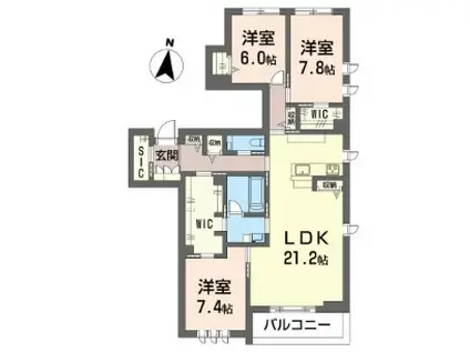 ベラフォレスタ深沢(3LDK/2階)の間取り写真