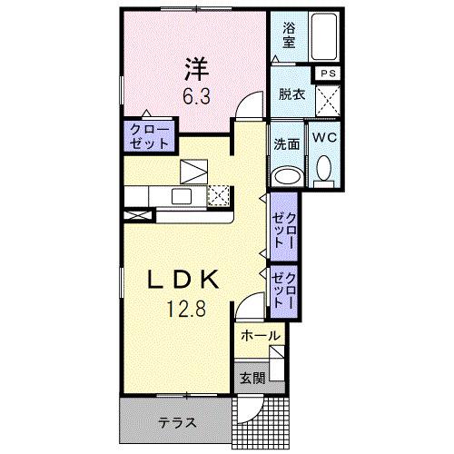 すいふようB(1LDK/1階)の間取り写真