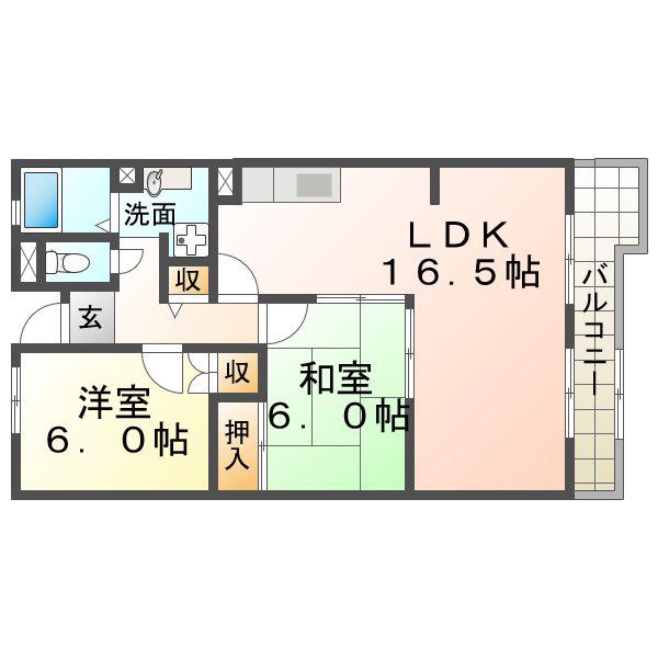 シャーメゾン燦燦東館(2LDK/2階)の間取り写真