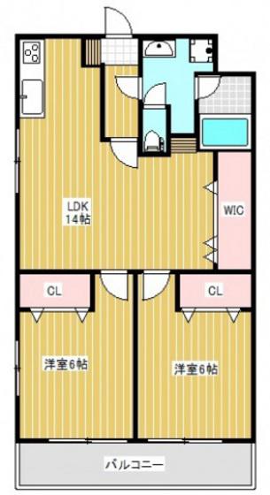 サンハイツ佐伯(2LDK/4階)の間取り写真