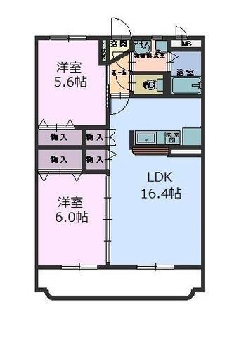 アステル西条C(2LDK/2階)の間取り写真