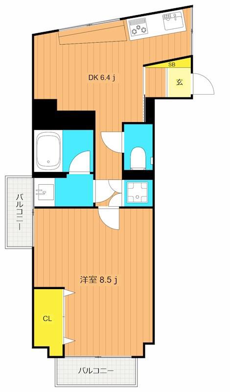 シャンボール武蔵小山(1DK/4階)の間取り写真