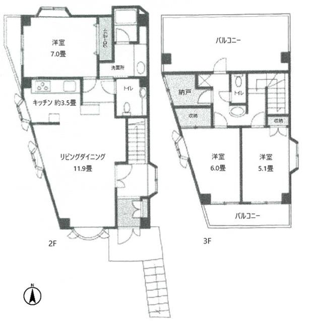 1246ビル(3SLDK/3階)の間取り写真