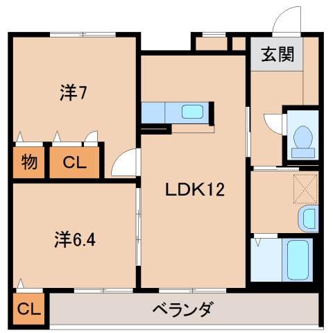 ベレオ黒田(2LDK/3階)の間取り写真