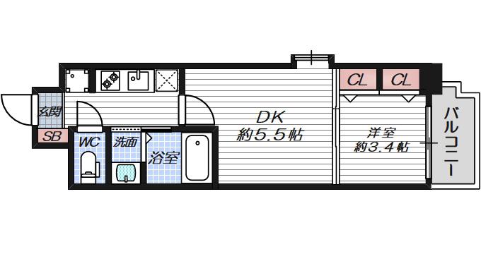 ビガーポリス452天神橋1丁目II(2K/9階)の間取り写真