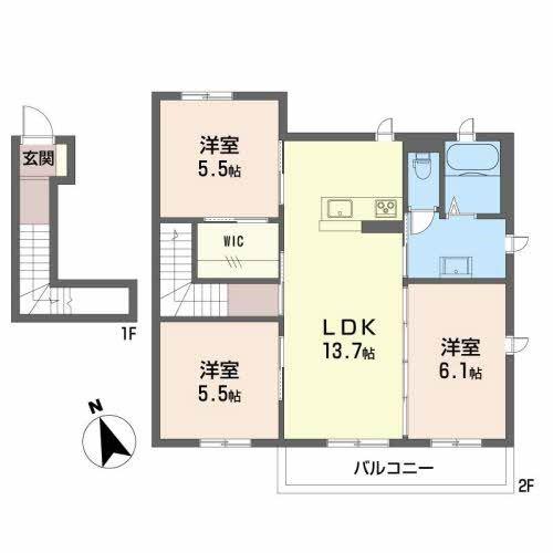 アザレアA棟(3LDK/2階)の間取り写真