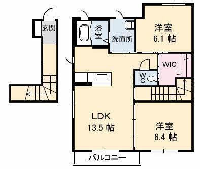 シャーメゾンのぞみC棟(2LDK/2階)の間取り写真