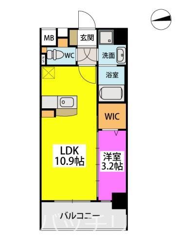 ラフィネ千早(1LDK/1階)の間取り写真
