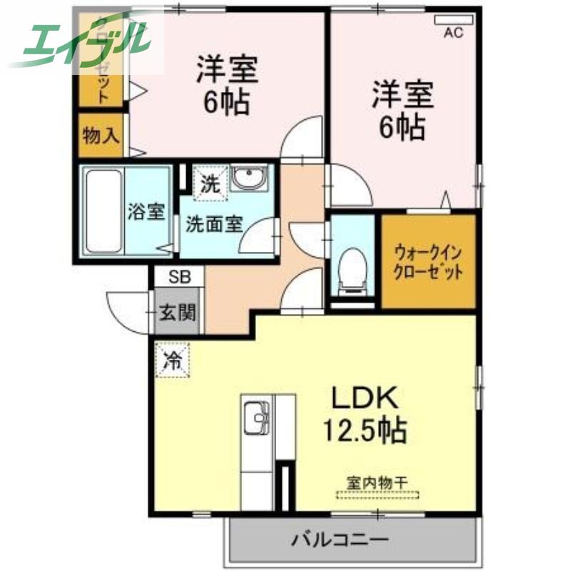 ベルデュール北長瀬 A棟(2LDK/1階)の間取り写真