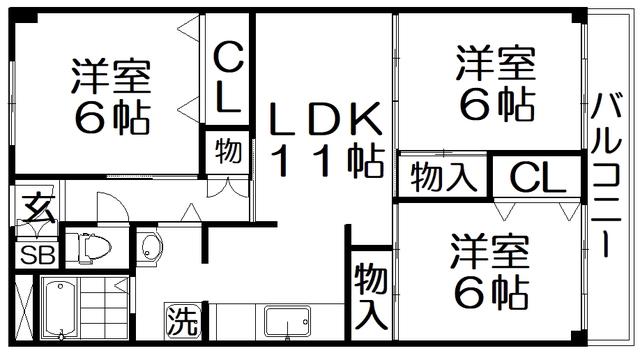 香里園ヒルズ(3LDK/1階)の間取り写真