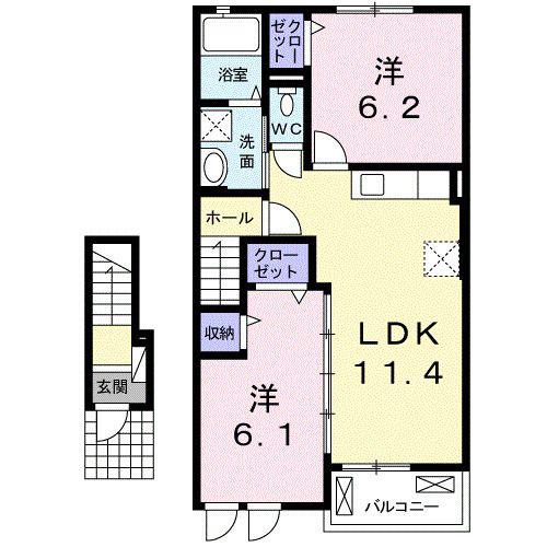 ポムドテールT(2LDK/2階)の間取り写真
