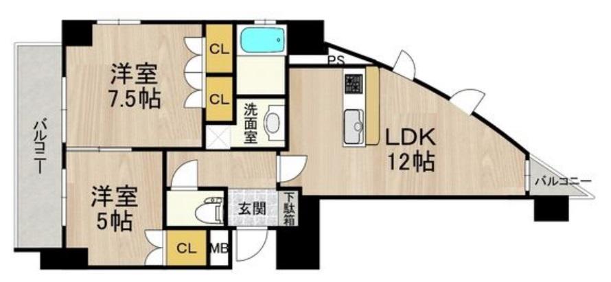 フロンティアタワー日本橋(2LDK/10階)の間取り写真