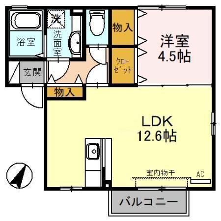クレスト氷見 A(1LDK/2階)の間取り写真