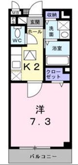 グリーンウィンド(1K/2階)の間取り写真