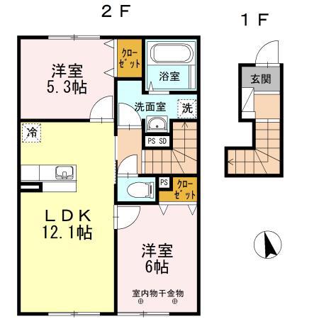 D-ROOM七重浜(2LDK/2階)の間取り写真