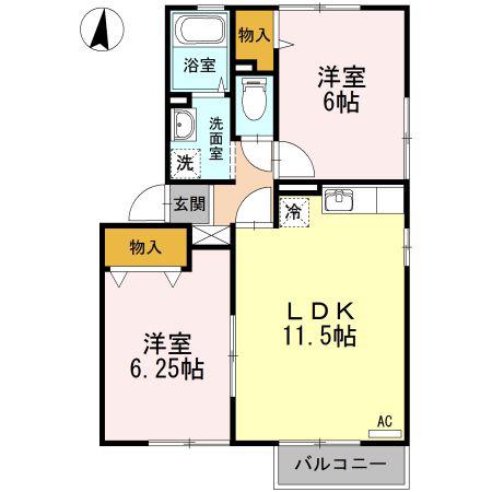ルピナときしげ(2LDK/2階)の間取り写真