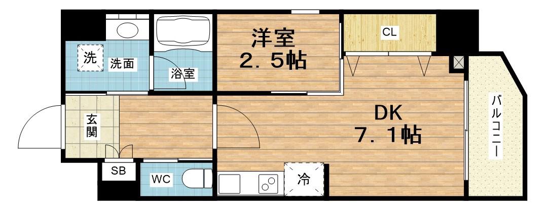 シーズンフラッツ新町(1DK/5階)の間取り写真
