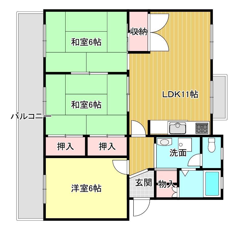 尾上グリーンハイツF棟405号(3LDK/4階)の間取り写真