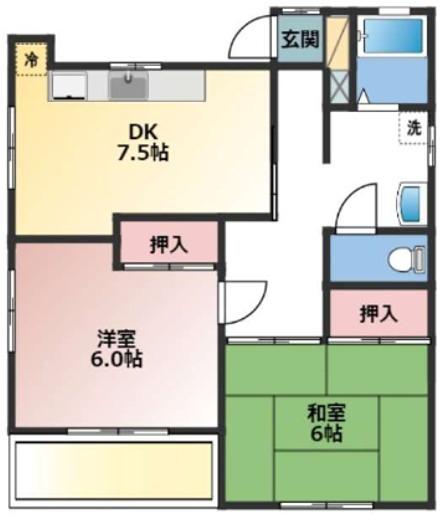 サンハイツI(2DK/2階)の間取り写真