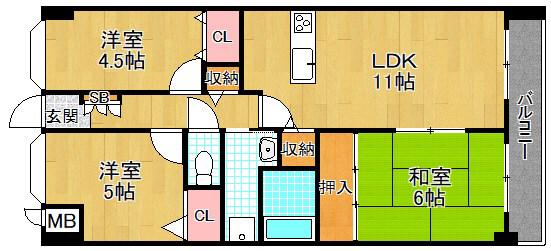 アルカディア・枚方(3LDK/4階)の間取り写真